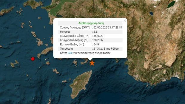 Ρόδος: Ισχυρός σεισμός 5,8 Ρίχτερ σημειώθηκε στα ανοιχτά