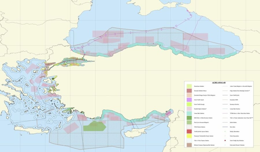 Ο τουρκικός χάρτης για τον θαλάσσιο χωροταξικό σχεδιασμό – Καταπατά το μισό Αιγαίο