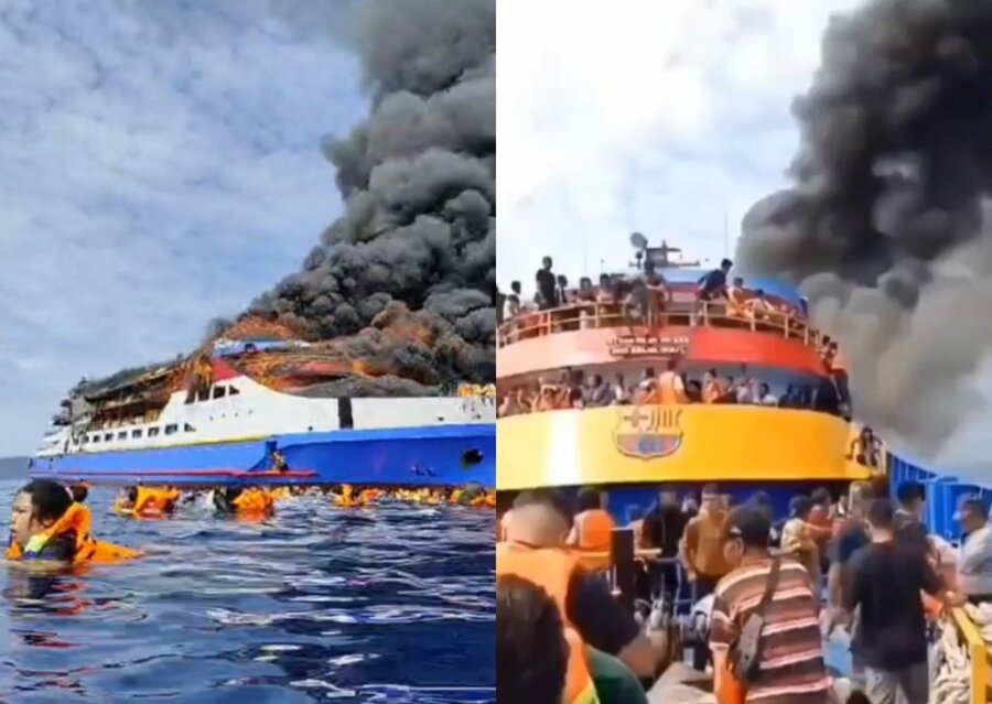Τρόμος στην Ινδονησία: Σκάφος με 280 επιβάτες τυλίχθηκε στις φλόγες – Σοκαριστικό βίντεο