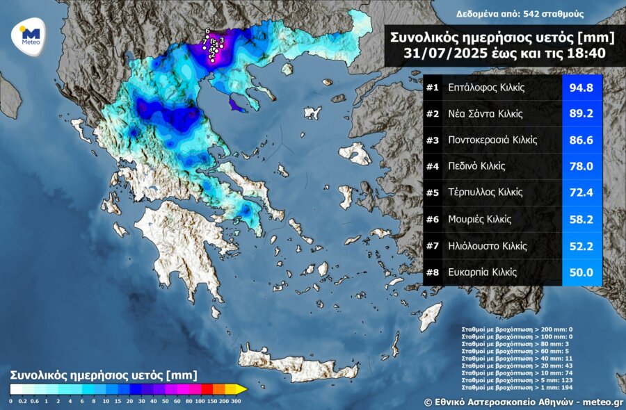 Πάνω από 10.000 κεραυνοί σε λίγες ώρες - Οι 8 περιοχές με τα μεγαλύτερα ύψη βροχής