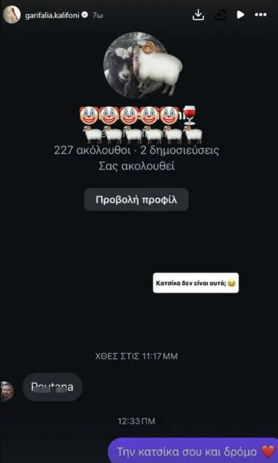 Γαρυφαλλιά Καληφώνη: Το χυδαίο μήνυμα που δέχτηκε και η αστεία απάντησή της