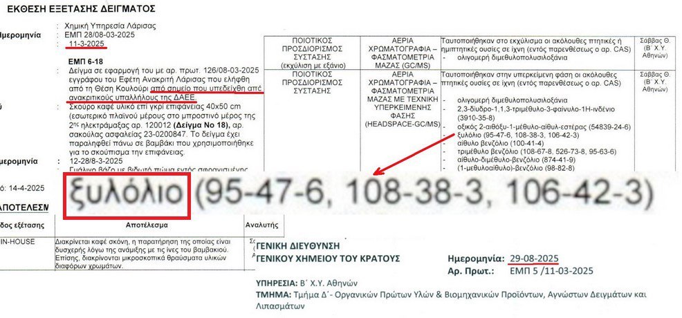 Αποκάλυψη in: Ανακάλυψαν 12 νέα δείγματα ξυλολίου, μόλις τελείωσε η έρευνα για τα Τέμπη