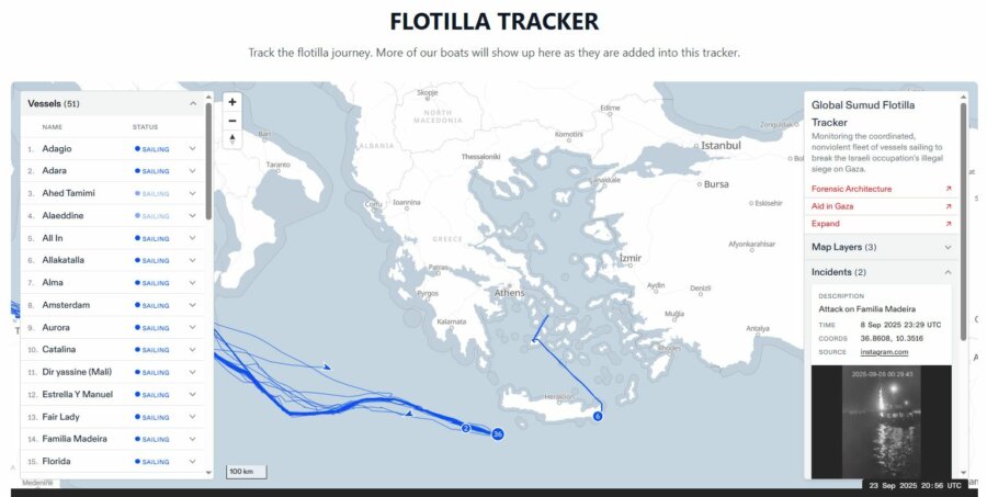 Global Sumud Flotilla: Το ελληνικό καράβι «Οξυγόνο» εν πλω για τη Γάζα - Ζωντανά η πορεία του στόλου Flotilla