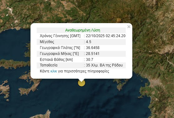 Σεισμός 4,5 Ρίχτερ ανοιχτά της Ρόδου - Τι είπε ο Λέκκας