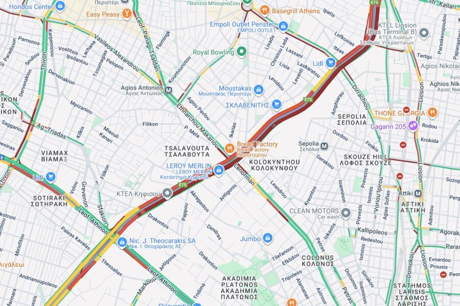 Κίνηση στους δρόμους: Στο «κόκκινο» Αττική Οδός, Κηφισίας, Κατεχάκη