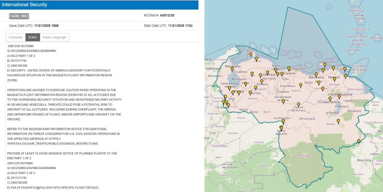 Οι ΗΠΑ εξέδωσαν ΝΟΤΑΜ για τη Βενεζουέλα εξαιτίας «της αυξανόμενης στρατιωτικής δραστηριότητας στην περιοχή»