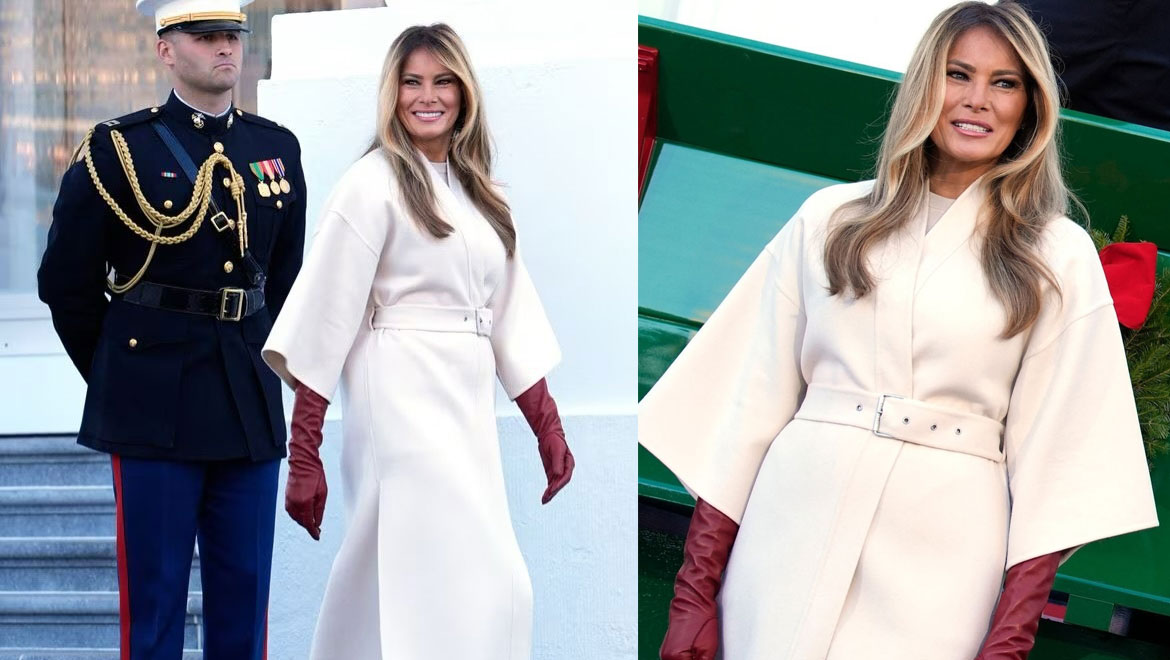 Melania Trump: Το festive style της στην υποδοχή του χριστουγεννιάτικου δέντρου του Λευκού Οίκου