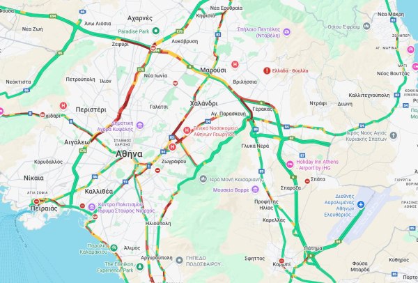 Κίνηση στους δρόμους: Στο «κόκκινο» ο Κηφισός - Καθυστερήσεις στην Αττική Οδό