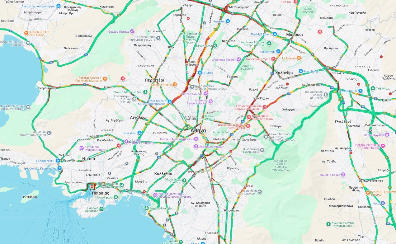 Αυξημένη κίνηση και μποτιλιαρίσματα στους δρόμους της Αττικής