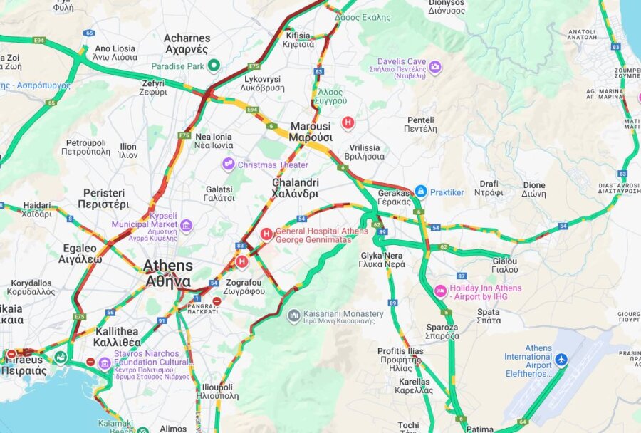 Η κίνηση στους δρόμους – Στο κόκκινο ο Κηφισός, συμφόρηση σε Κατεχάκη και Κηφισίας
