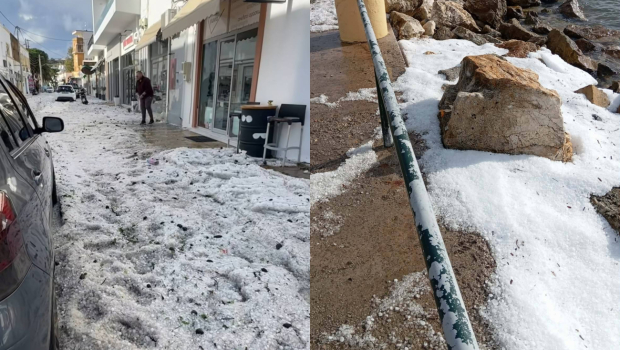 Λέρος: Ισχυρή χαλαζόπτωση στο νησί - Το «έστρωσε» ανήμερα των Χριστουγέννων