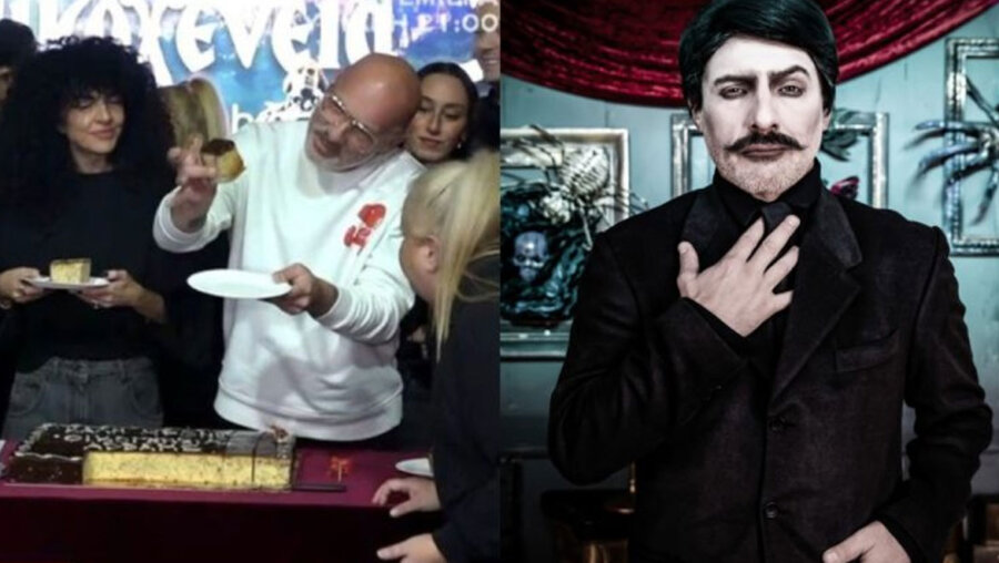 Νίκος Μουτσινάς: Αρνήθηκε να μιλήσει στις τηλεοπτικές κάμερες στην κοπή πίτας της παράστασης «Οικογένεια Άνταμς»