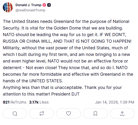 Επιμένει ο Τραμπ: Θα πάρουμε τη Γροιλανδία, τίποτα λιγότερο δεν είναι αποδεκτό