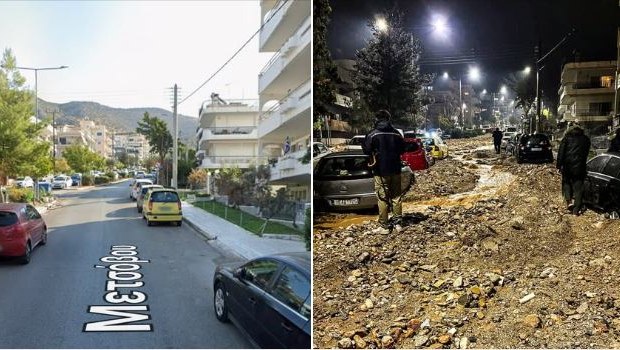 Καλλιάνος για κακοκαιρία: Το πριν και το μετά της οδού Μετσόβου στην Άνω Γλυφάδα - «Μυρίζει πόλεμο, δεν υπερβάλλω»