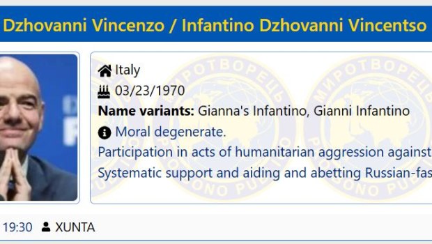 Ο Τζιάνι Ινφαντίνο της FIFA, μπήκε σε «λίστα θανάτου» στην Ουκρανία με προδότες και εχθρούς της χώρας