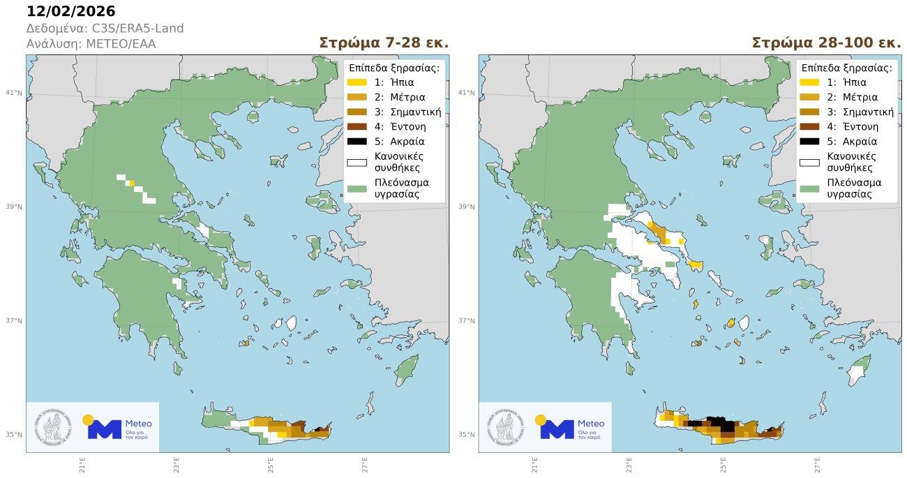 Copernicus: Παρά τις βροχοπτώσεις παραμένει η ξηρασία στην Κρήτη