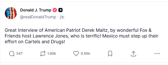 Τραμπ: Το Μεξικό πρέπει να «εντείνει» τη δράση του κατά των καρτέλ και των ναρκωτικών