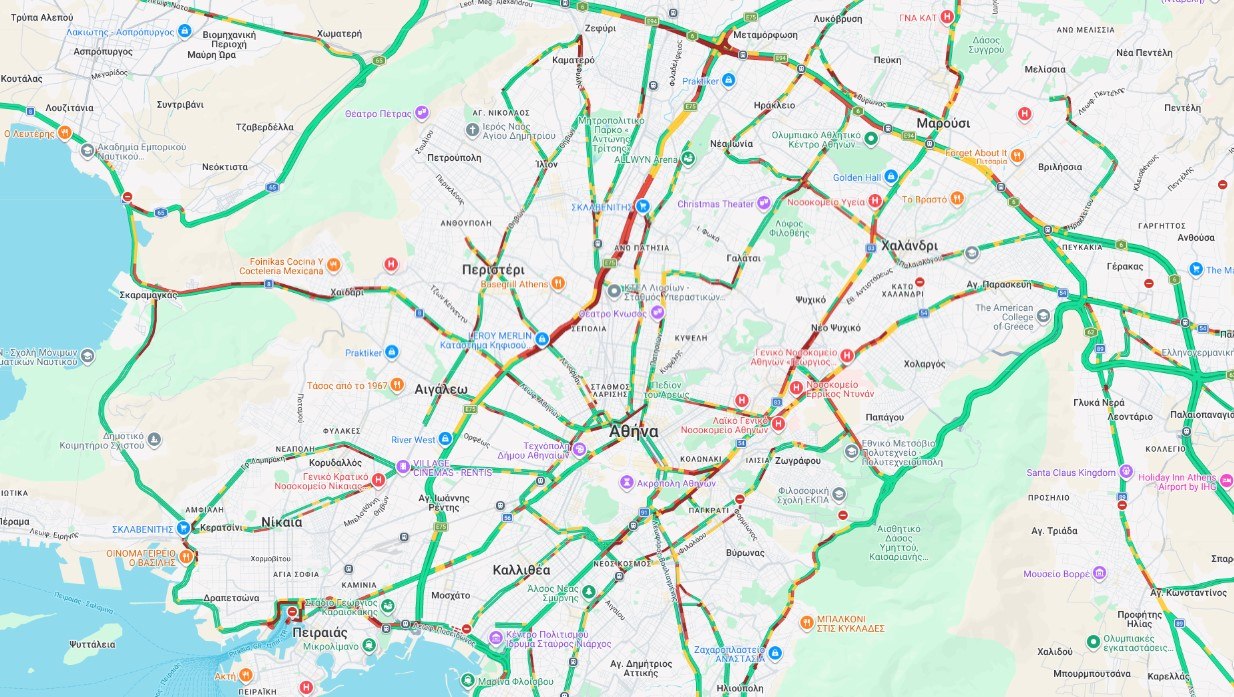 Κίνηση: Στο «κόκκινο» κεντρικοί δρόμοι στην Αττική - Πού εντοπίζονται αυξημένα προβλήματα και καθυστερήσεις