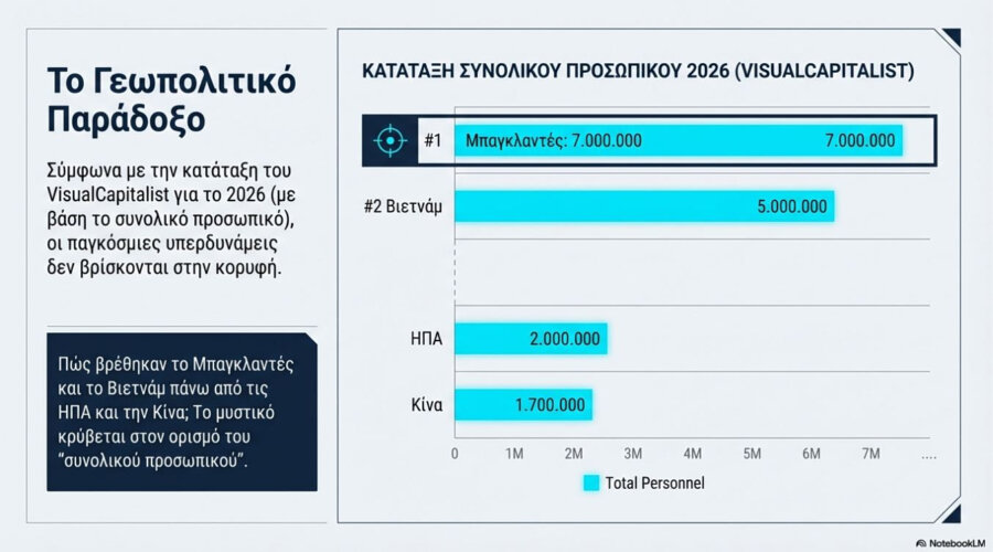 GlobalFirepower: Οι μεγαλύτεροι στρατοί του κόσμου για το 2026 - Η χώρα έκπληξη που προηγείται με μεγάλη διαφορά