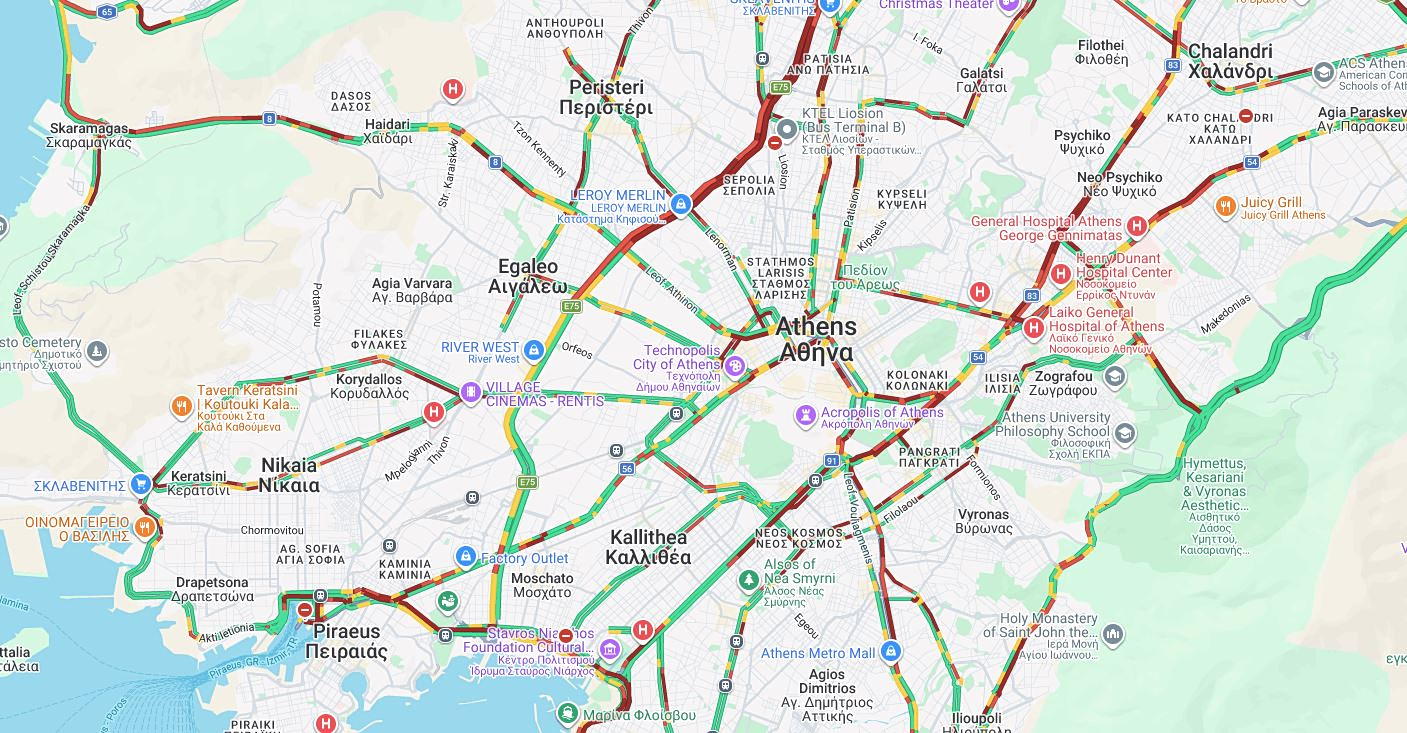 Κίνηση στους δρόμους: Στο «κόκκινο» στην Αττική – Επιδεινώνει την κατάσταση η βροχή