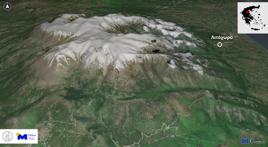 Ο χιονισμένος Όλυμπος με τα «μάτια» του δορυφόρου Sentinel-2