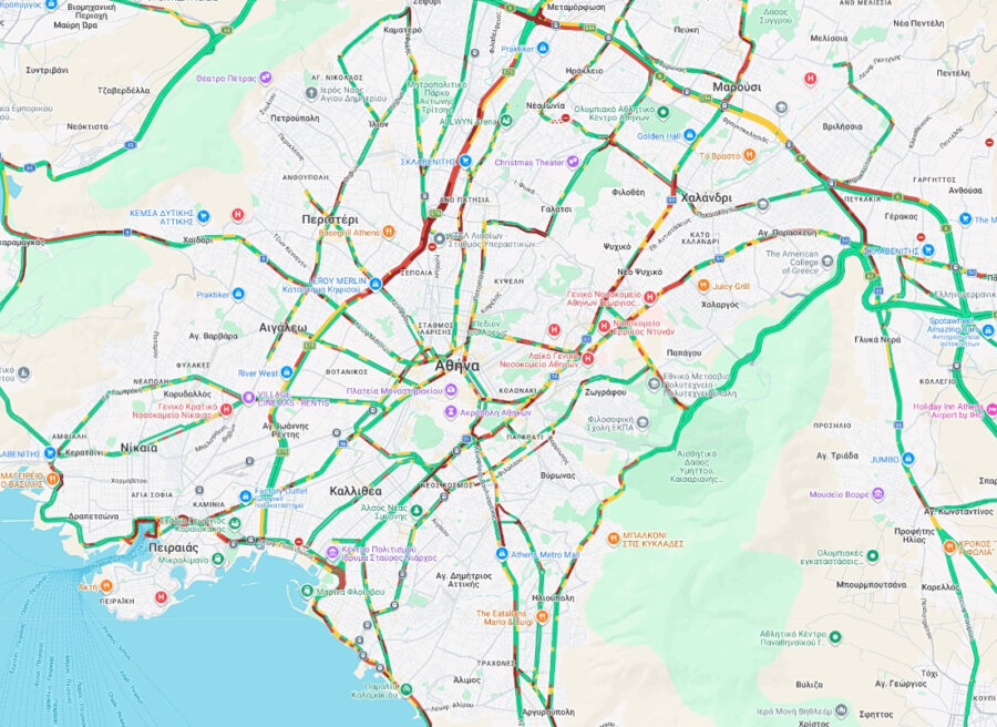 εικόνα που δείχνει χάρτη με την κίνηση στους δρόμους