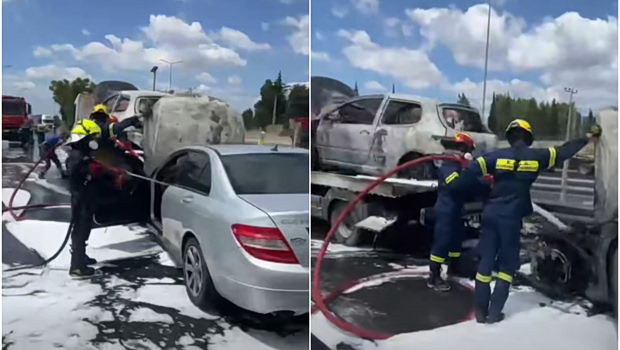 Φωτιά σε αυτοκίνητο - Πού έχει διακοπεί η κυκλοφορία