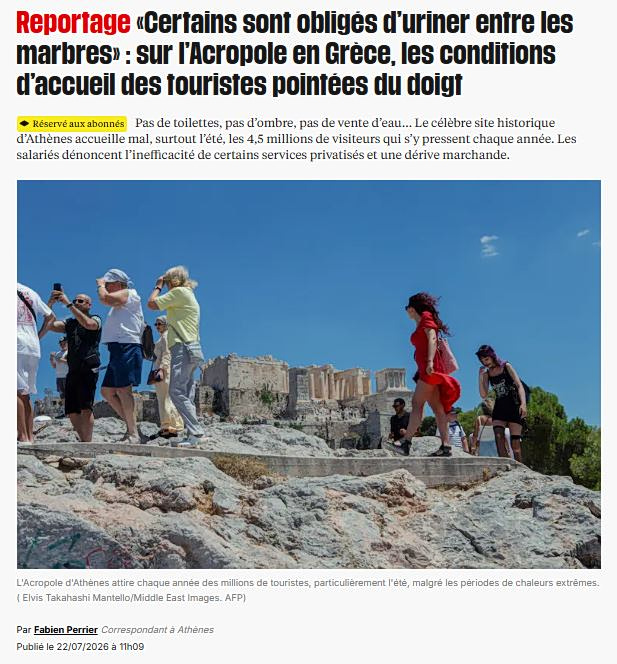 Η Ακρόπολη και οι παροχές στους τουρίστες στο μικροσκόπιο της Libération - «Κάποιοι αναγκάζονται να ουρήσουν ανάμεσα στα μάρμαρα»