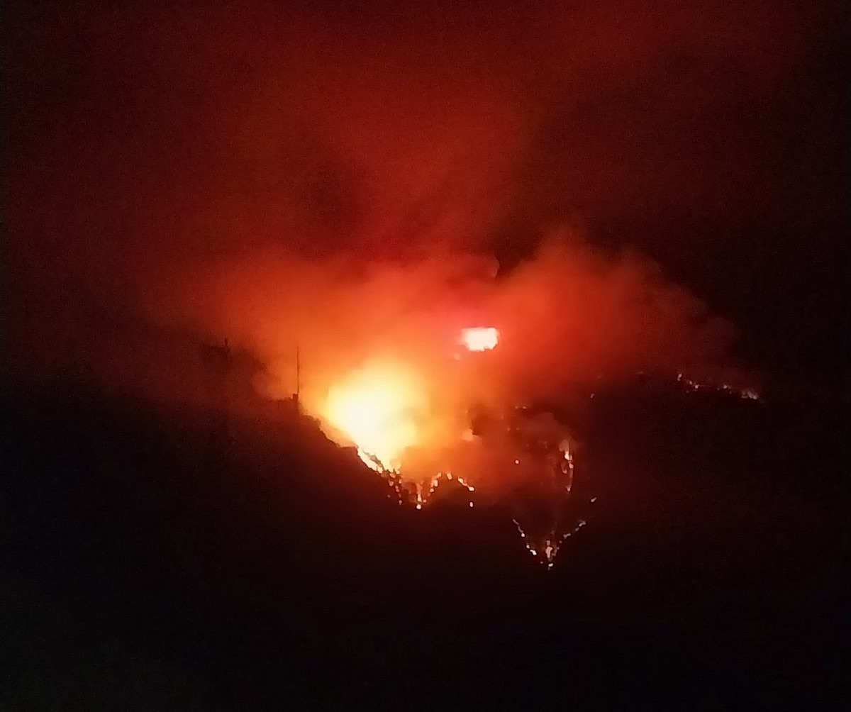 Εικόνα που δείχνει το πύρινο μέτωπο στην Τραπεζίτσα κατά τη διάρκεια της νύχτας