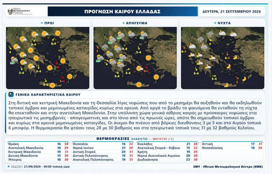 Καιρός: Νεφώσεις με βροχές και μεμονωμένες καταιγίδες κυρίως στα ορεινά
